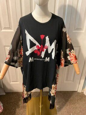 Depeche Mode Upcycled Graphic T-Shirt with Flowy Sheer Floral Sleeves - OSFM
